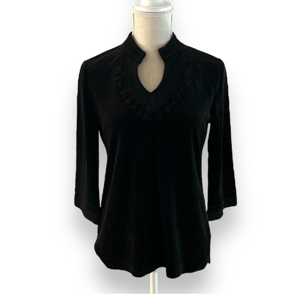 Talbots Velvet Embroidered Black Blouse